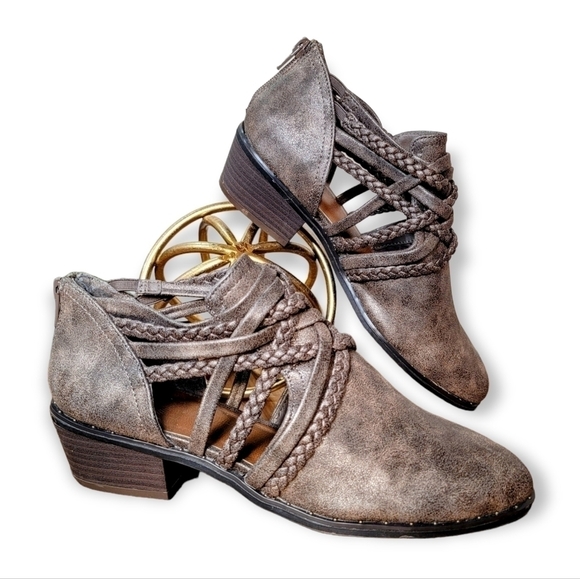 True Craft Epic Cutout Shortie Booties Bronze Metallic Braided Size 7.5 - Picture 14 of 14